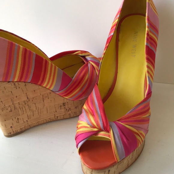 Summer bright striped cork covered wedges - Picture 2 of 4